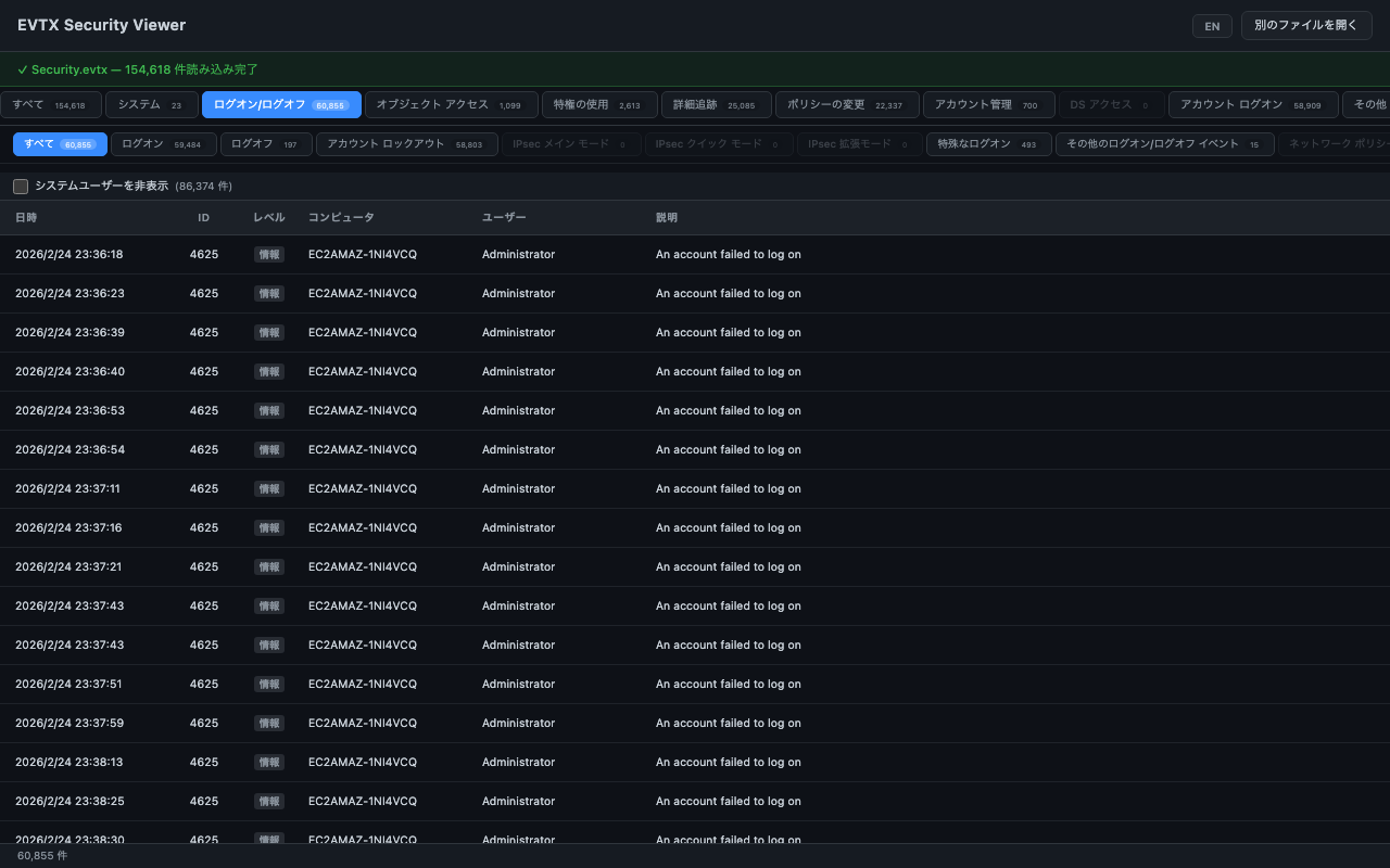 EVTX Security Viewer 使い方ガイド | FREES